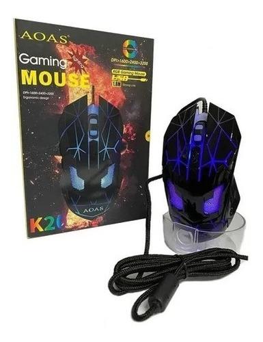 Mouse Gamer K20 Aoas Alámbrico Iluminado Rgb Ergonómico